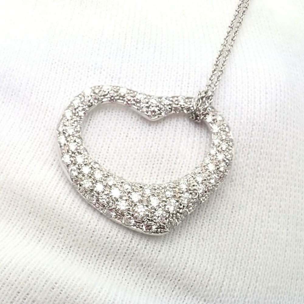 Authentic! Tiffany & Co Elsa Peretti Platinum Diamond Large Open Heart Necklace - Picture 6 of 9